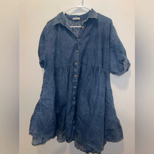 Denim Babydoll Style Mini Dress/Oversized Shirt Sz L - Image 2