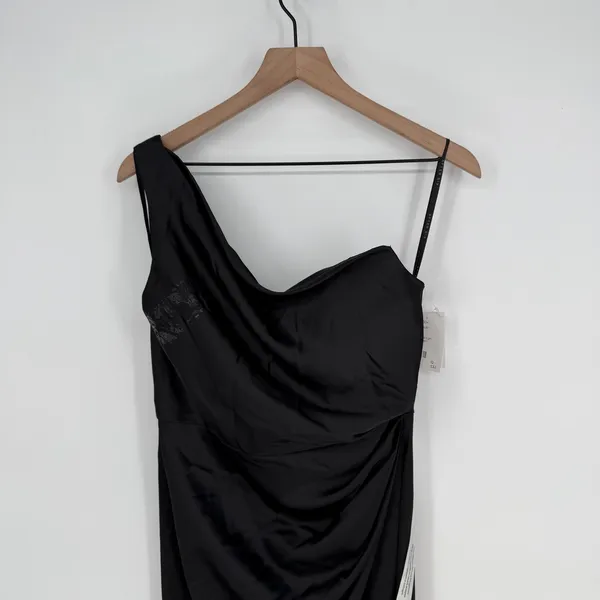 After Six‎ Black One Shoulder Ruched Long Formal Evening Gown Dress Size 8 - Image 4