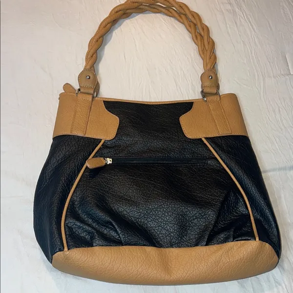 Rosetti Black and Tan Shoulder Bag with‎ Braided Handle - Image 5