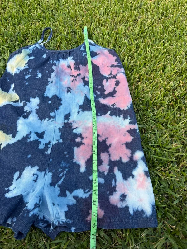 Free People Movement Tie Dye Cotton Romper Blue Pink Pockets Size Small - Image 6