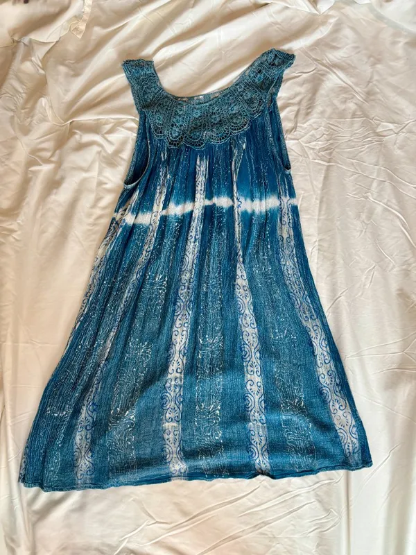 Shoreline Blue Tie-Dye Crochet Trim Sundress Size M - Image 3