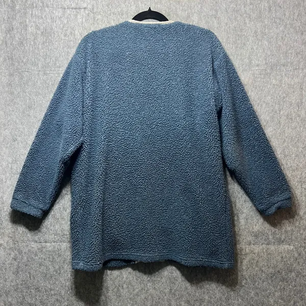 Vintage Norm Thompson Fleece Fill Zip Cardigan‎ Aztec Trim Pockets Cozy Blue M - Image 6