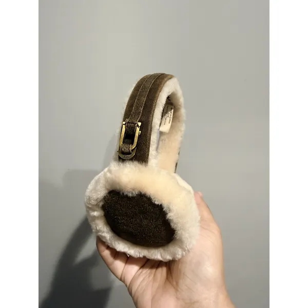 UGG Earmuffs Sheepskin‎ Wool Foldable Winter Earflaps Mens Womens Buckle Brown L - Image 2