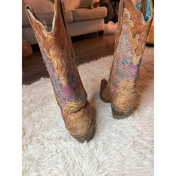 Corral Women's Embroidered Leather Western Cowboy Boots 6.5 Pointed Toe Brown‎ - Image 6