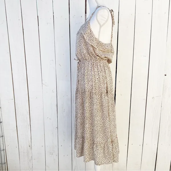 Shein‎ Dress Large Leopard Print Ruffle Tiered Midi Tie Strap Boho - Image 2