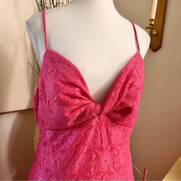 NSR Hot Pink Lace Midi Dress Sleeveless Lined Size‎ L NWOT - Image 3