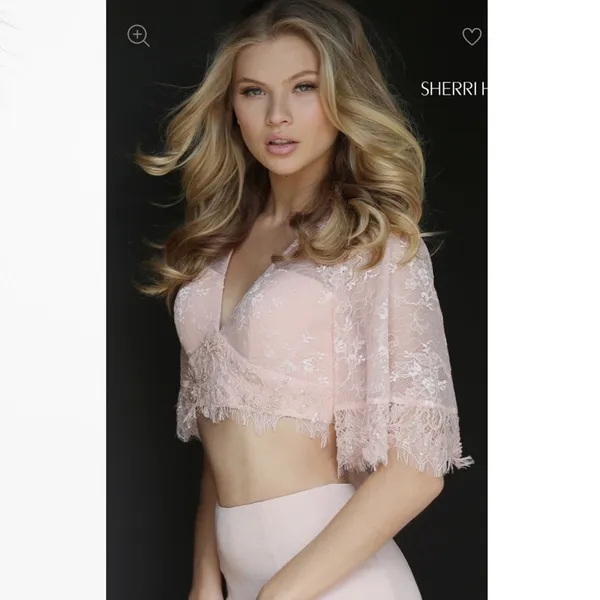 Sherri Hill 50877 blush pink mermaid lace bell sleeve mikado skirt gown NEW 2 - Image 4