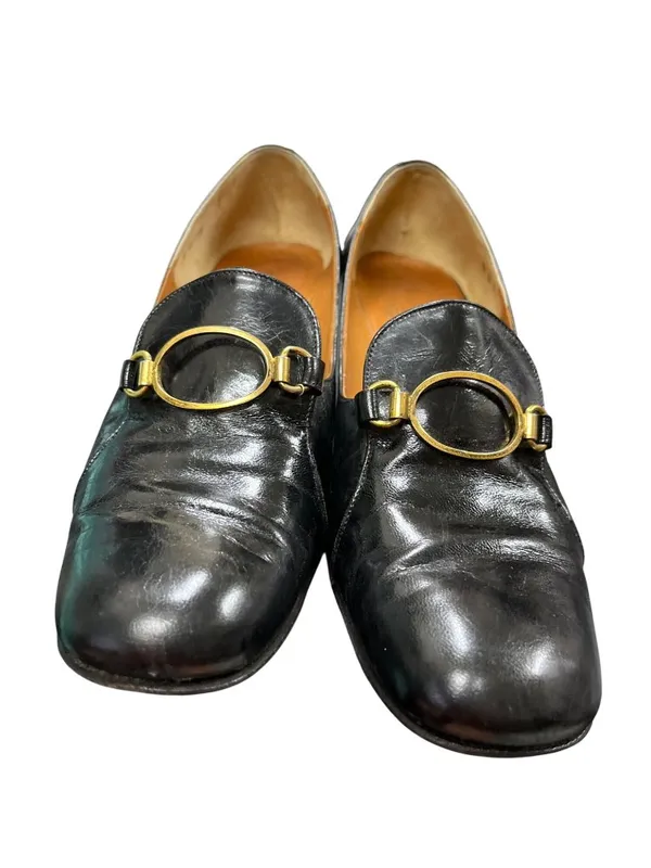 Medici Florence Italy VTG wms black leather gold bit slip dress loafers sz 8B SK - Image 9