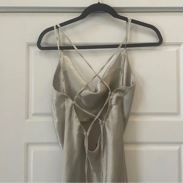 ASOS DESIGN Cami Maxi Satin Slip Dress with Lace‎ Up Back Size 6 in Silver NWT - Image 6