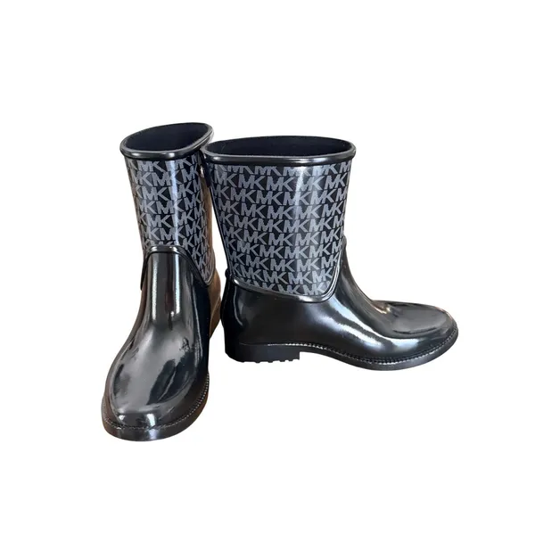 Michael Kors Womens Sutter Black Monogram Logo Glossy Rubber Rain Boots Size 6 - Image 2