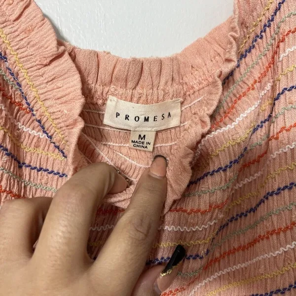Prómesa Smocked Bodice Puff Sleeve Tiered Maxi Dress Peach M - Image 3