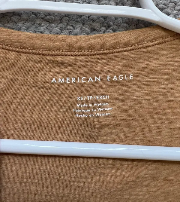 American Eagle V-Neck Shirt Yellow X-Small *Small Green Paint Splatters* - Image 4