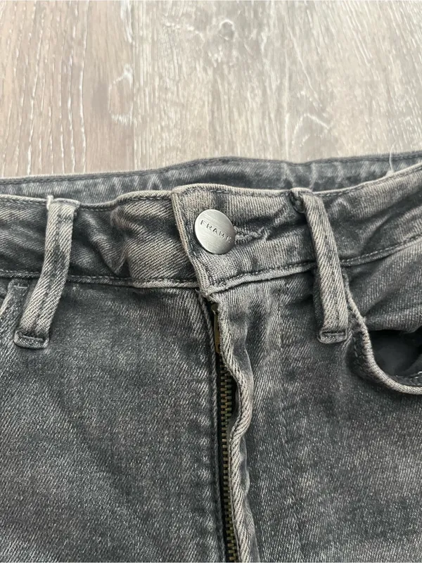 FRAME Le One Crop Mini Boot Jeans Womens Size 2 Hughes Gray Black Stretch Denim - Image 7