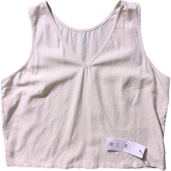 NWT IDEALSANXUN Women's Beige Cotton Linen V-Neck Crop Tank Top Medium - Image 4