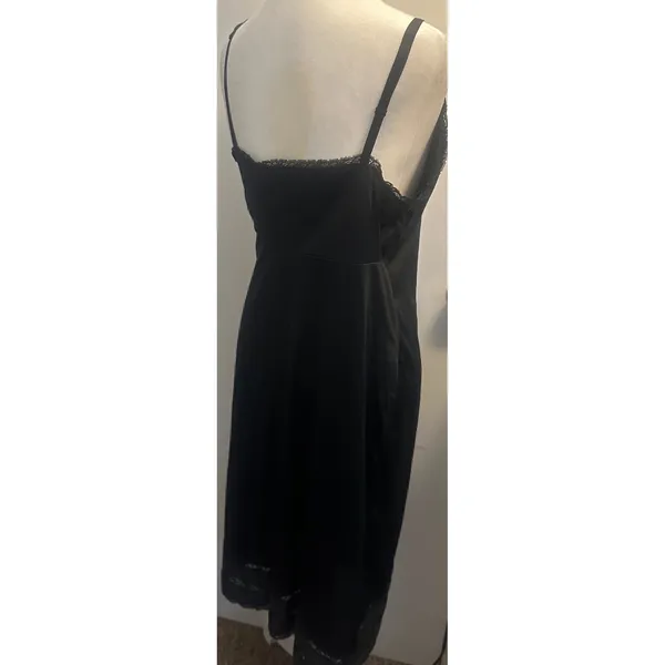 Vintage 90s Black Slip Dress Med Lingerie Romantic Goth Whimsigoth Lace Trim - Image 3