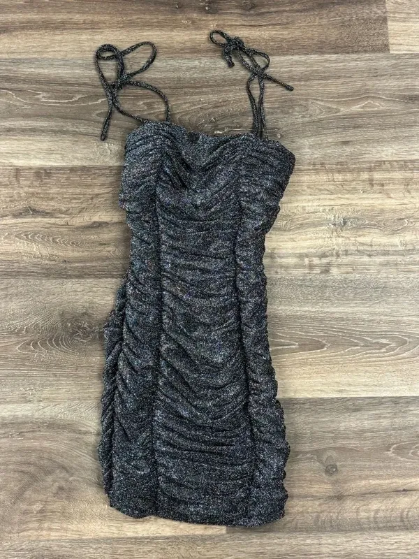 Hello Molly Atomic Black Glitter Ruched Mini Bodycon Dress Women’s Small - Image 2
