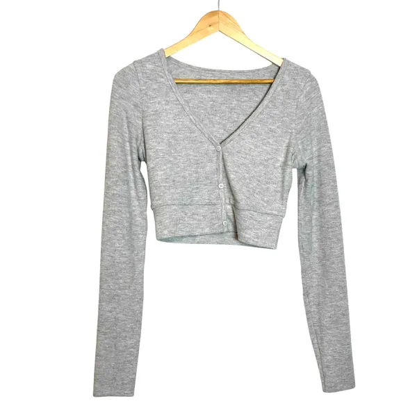 alo Alolux Cropped Me Time Cardigan *Athletic Heather Grey - Image 4