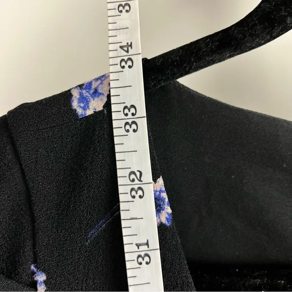 Club Monaco Floral Puff‎ Sleeve V-Neck Mini Dress Black Blue Size 2 - Image 9