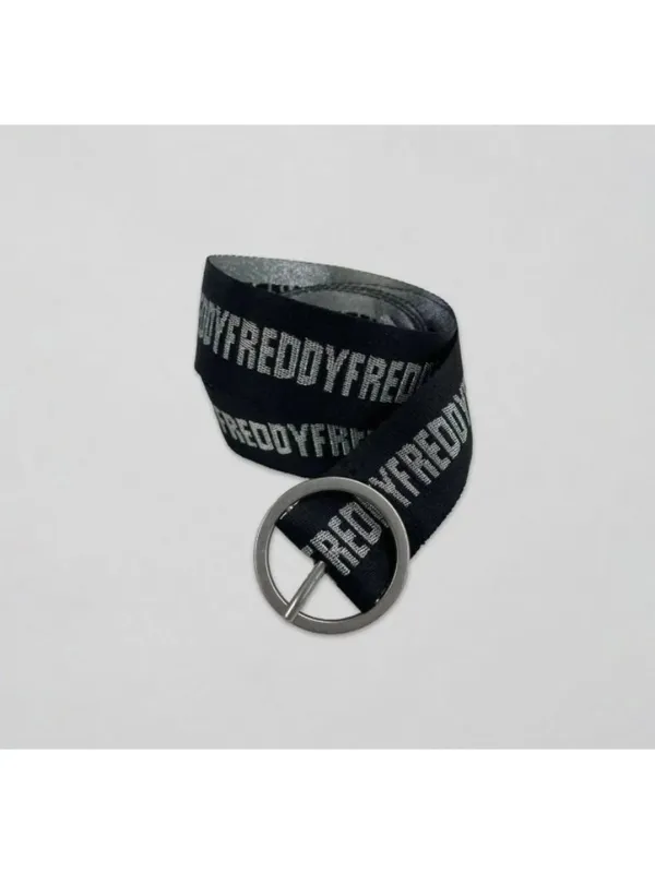 NEW Freddy Canvas Belt Black Silver Metallic Sparkly Glitter Slide Circle Buckle - Image 3