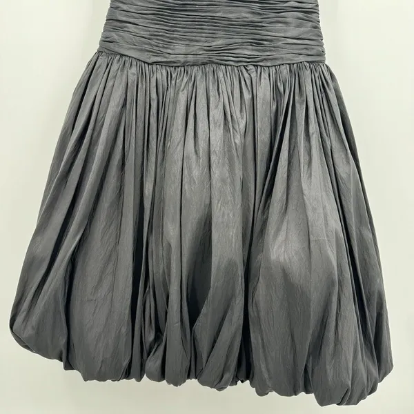 I ssue Black Ruched Taffeta Bubble Hem Dress Women 6 V Neck Y2K Cocktail Party - Image 5