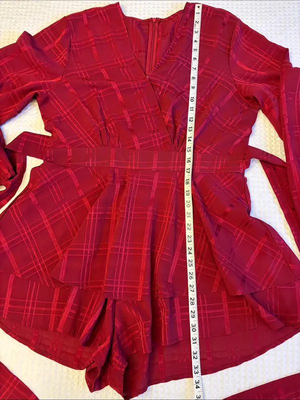 Selfie Leslie Burgundy Red V-Neck Ruffled Mini Romper - Image 15