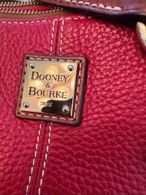 Dooney & Bourke Red Pebbled Leather Tote with Brown Handles - Image 3