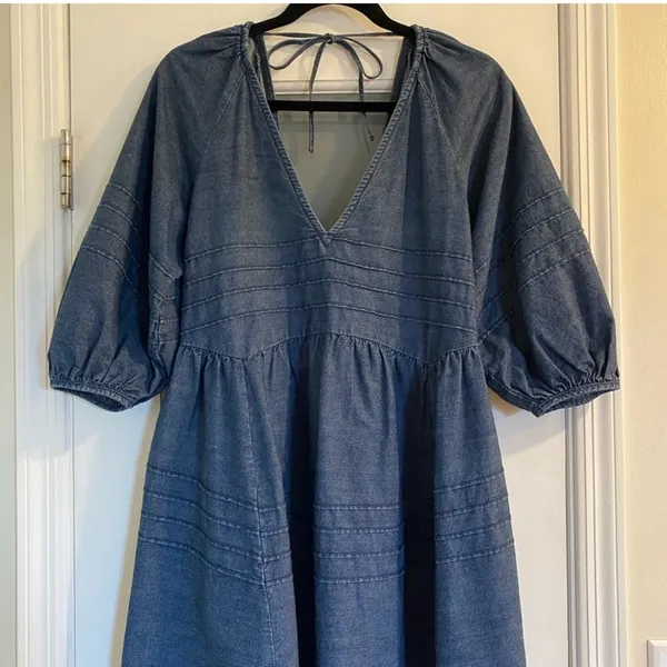 Sweet Surrender Denim Puff Sleeve Dress - Image 4