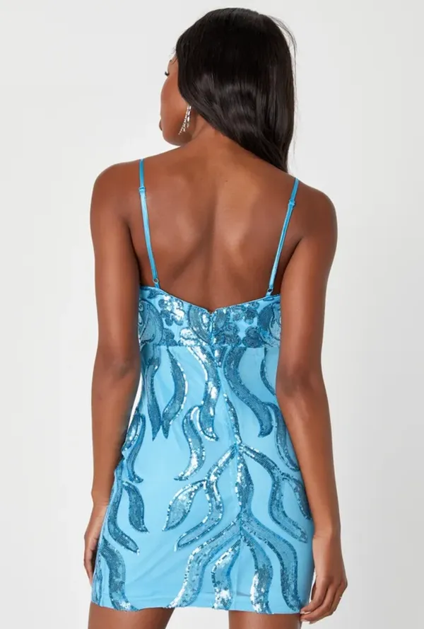 Lulus Iconic Evening Light Blue Sequin Bodycon Mini Dress - Image 3