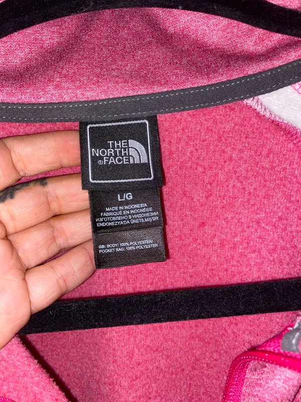 The North Face Pink White Colorblock Full Zip Fleece Jacket L - Image 2