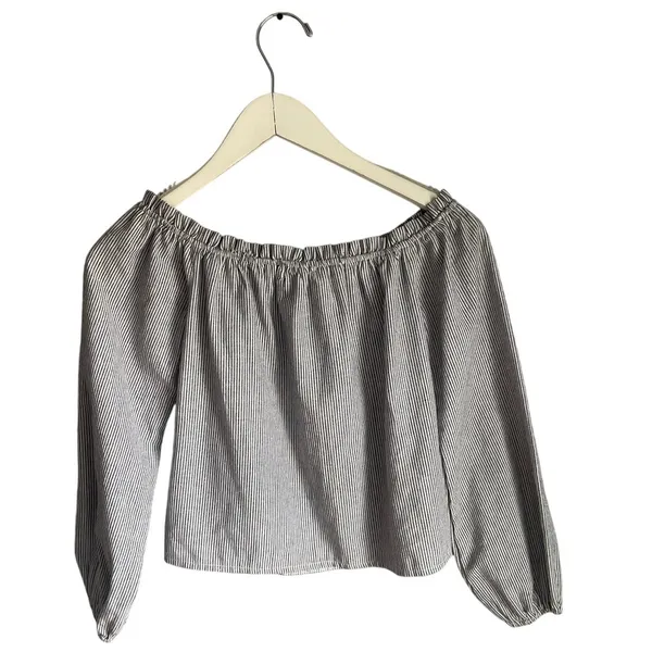 Brandy Melville Striped Pinstripe Off-Shoulder Peasant Blouse Top Cotton Womens - Image 3