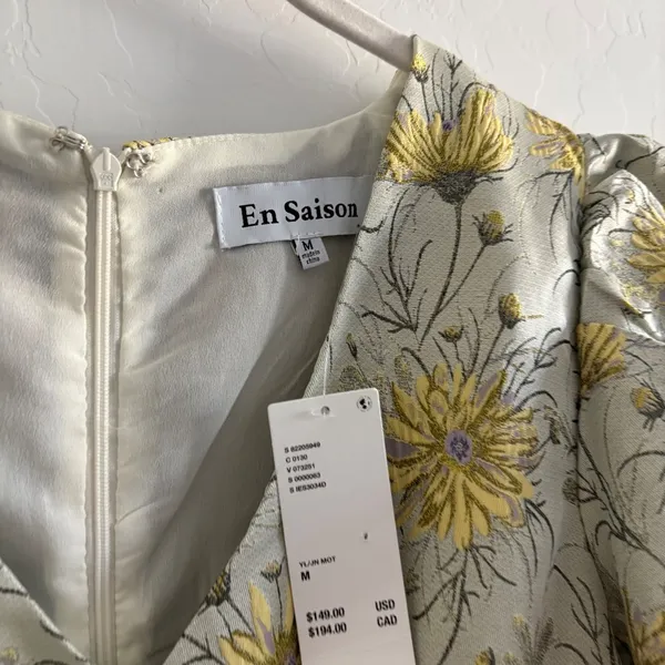 En Saison Floral Jacquard Mini Dress Puff Sleeve Party Cottagecore M - Image 7