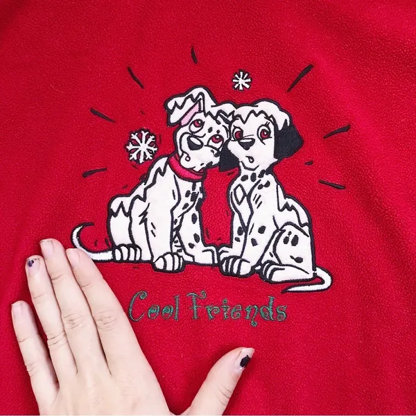 Disney • vintage fleece pullover tee red 101 Dalmatians puppies “Cool Friends” - Image 4
