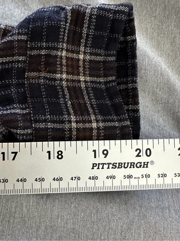 Brandy Melville Plaid Button Down Long Sleeve Shirt Navy Brown One Size - Image 9