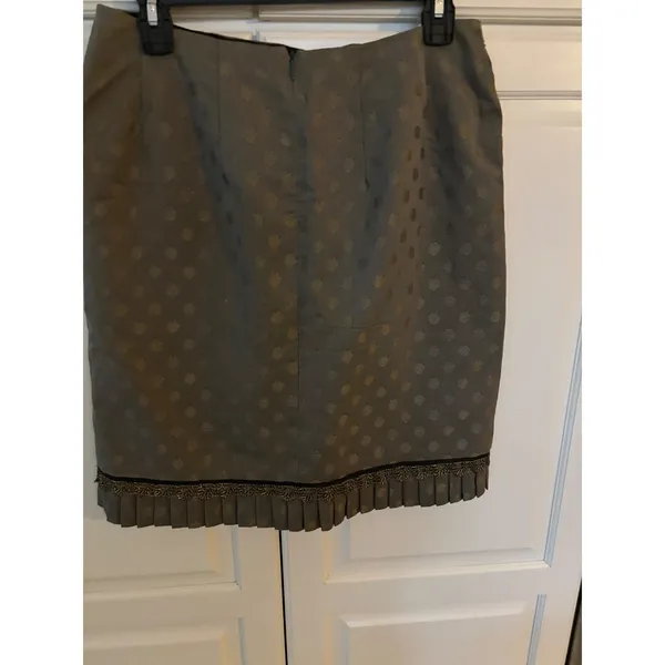 Judith Auburn Original Metallic Gold Polka Dot Pencil Skirt Pleated Hem Green M - Image 4