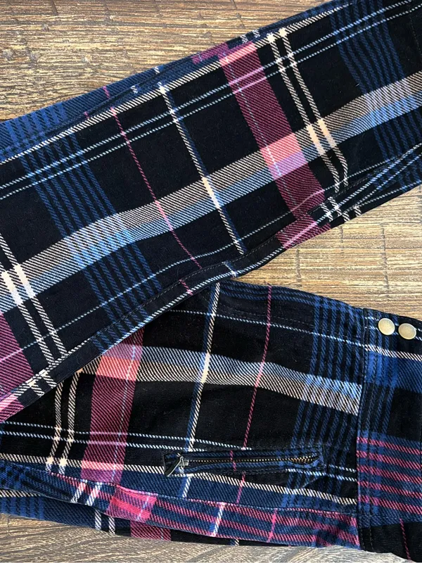 Anthropologie Alicia Moto Corduroy Pants Womens 29 Navy Plaid Slim Fit - Image 6
