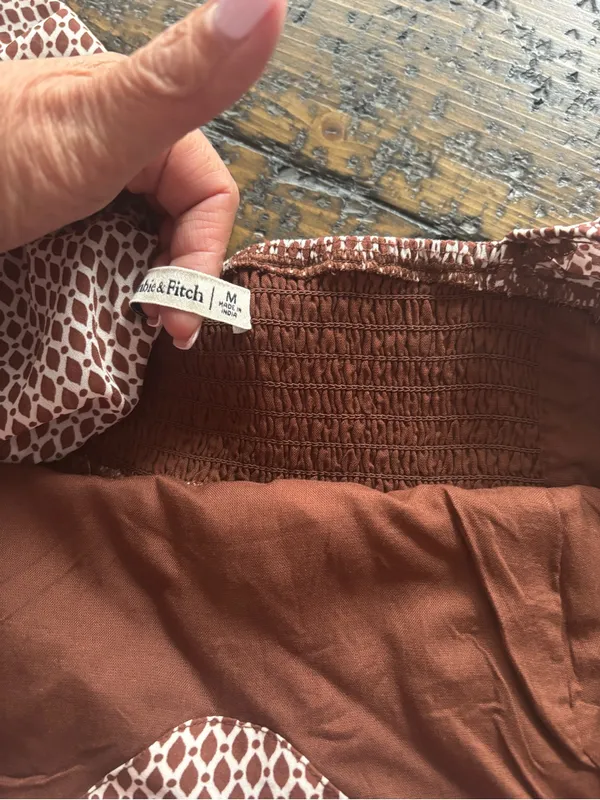 Abercrombie & Fitch Brown Geometric Print Long Sleeve Babydoll Mini Dress Size M - Image 11