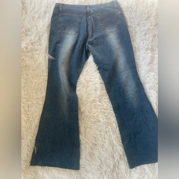 Y2K Flare Jeans Bird Graphic Studded Denim Low Rise Size 30 - Image 7