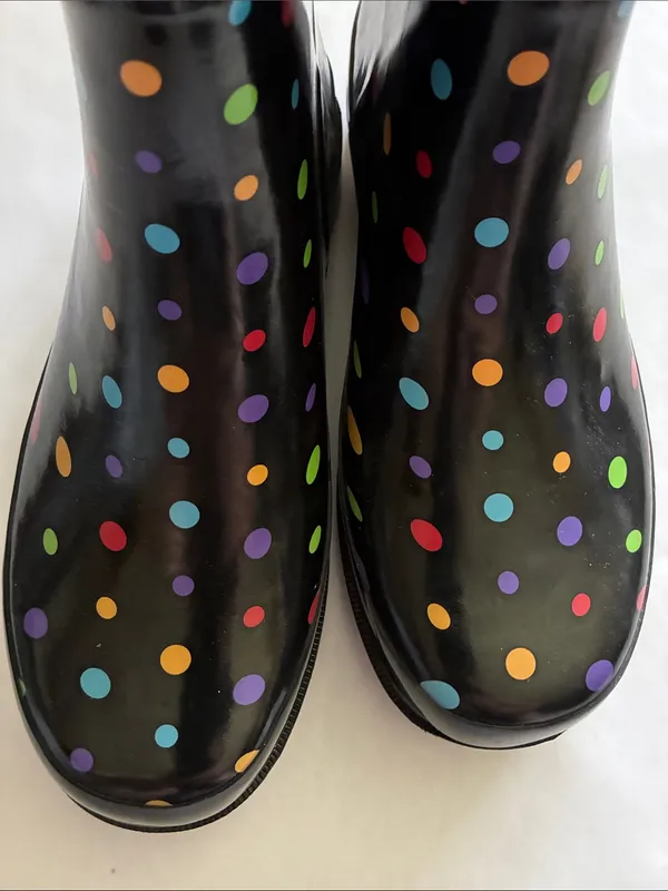 Western Chief Black Rain Boots with Multicolor Polka Dots - Image 8