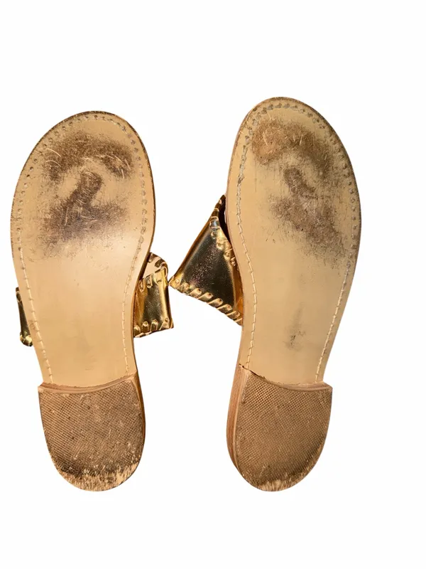 Jack Rogers Monogram Metallic Thong Sandals - Gold Size 7 M - Image 5