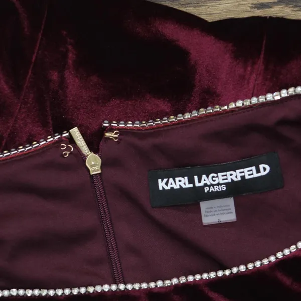 Karl Lagerfeld Puff Sleeve Stretch Velvet Body Sheath Dress Barolo Wine Red 8 - Image 4