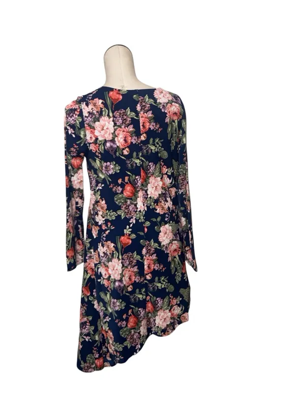 NWOT Abercrombie & Fitch Asymmetrical Navy Floral Long Sleeve Dress - Image 3