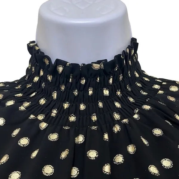 Yumi‎ Kim Black Gold Polka Dot Lexington Top High Ruched Neck Long Sleeve Office - Image 3