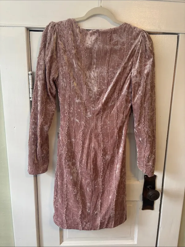 Lulu's Dusty Pink Velvet Wrap-Front Long Sleeve Dress - Image 2