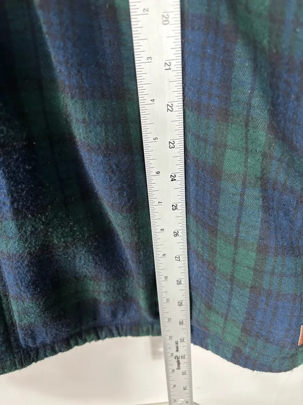 LL Bean Sherpa Lined Plaid Flannel Shacket Blue Green Shirt Men’s SZ XL Fleece - Image 10