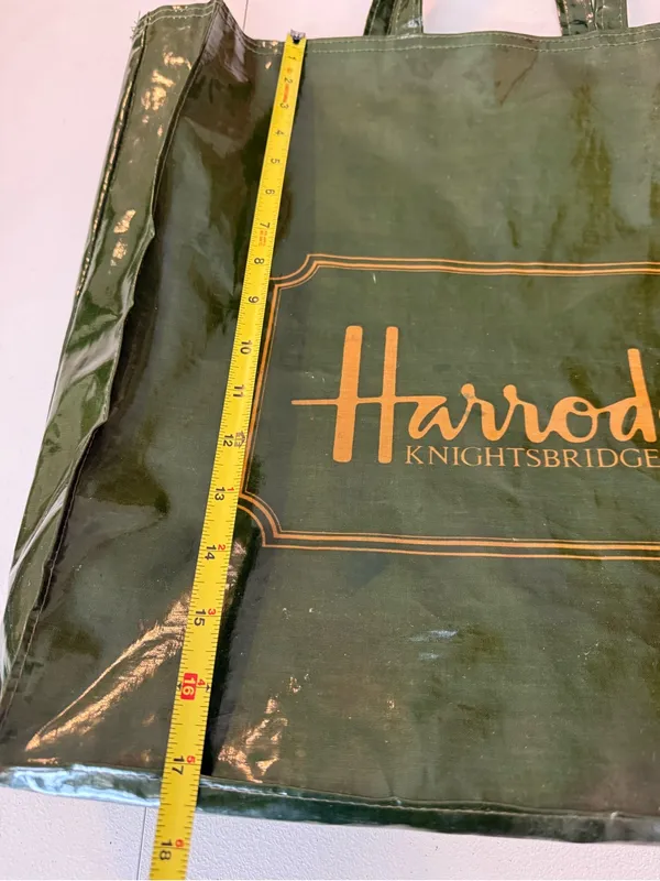 Harrods London Green PVC Shiny Logo Shopper Tote Bag 11.5x14.5” - Image 3