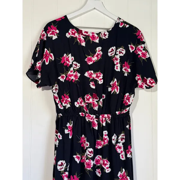 J.Crew Floral Wrap Dress Blue Pink V Neck Short Sleeve Medium - Image 9