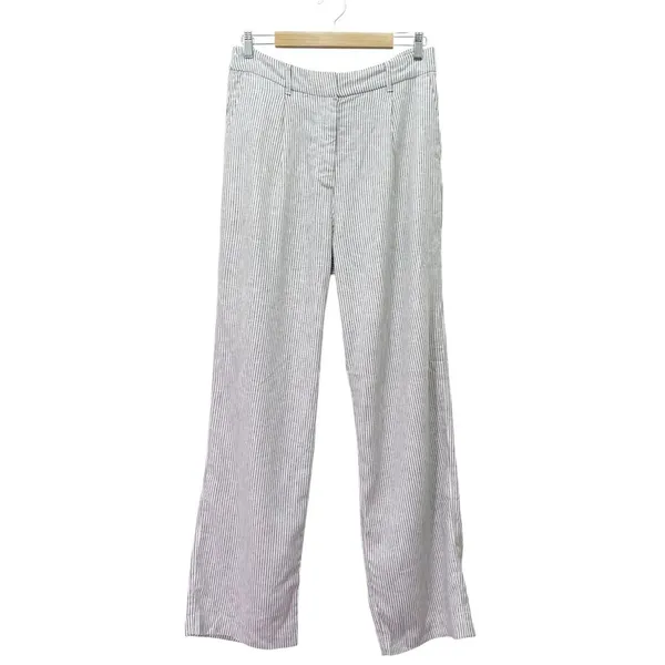 NWT Old Navy Linen Wide Leg Trouser Pants Gray Ivory Stripe High Rise Size Large - Image 2