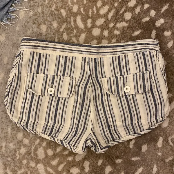 Free People Night Moved Striped Shorts Mid Rise Button Fly White Blue Si… - Image 8