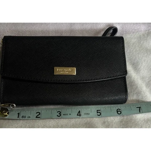Kate Spade‎ Black Wristlet Wallet Gold Hardware Logo 6.5x3.5 EUC - Image 5
