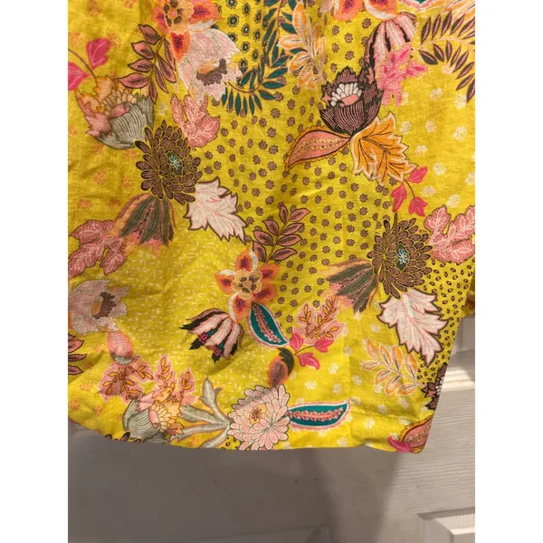 LOFT‎ Womens Yellow Floral Linen Blend Square Neck Puff Sleeve Blouse L Tropical - Image 4